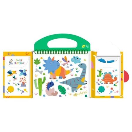 Haku Yoka - MIJN EERSTE KLEURKIT / DINOVRIENDEN 20,5x24x2cm, bevat 6 waskrijtjes met lachend gezichtje, 35 kleurvellen en afneembare stickers, bevat 10% bijenwas, 3+