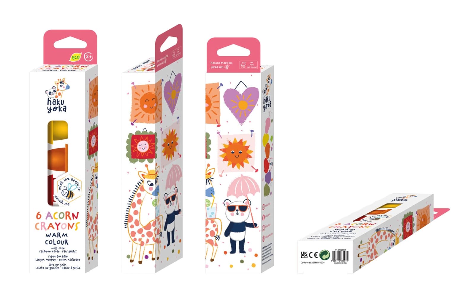 Haku Yoka - WASKRIJTJES in KUBUS- of EIKELVORM, 20 gemengde modellen, bevat 10% bijenwas, in display 24,8x17,5x37cm, 3+