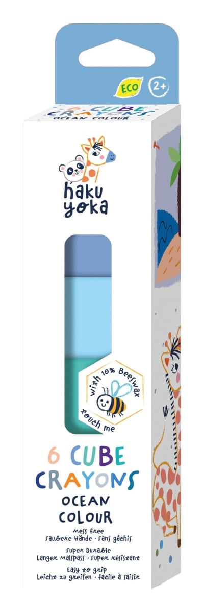 Haku Yoka - WASKRIJTJES in KUBUS- of EIKELVORM, 20 gemengde modellen, bevat 10% bijenwas, in display 24,8x17,5x37cm, 3+