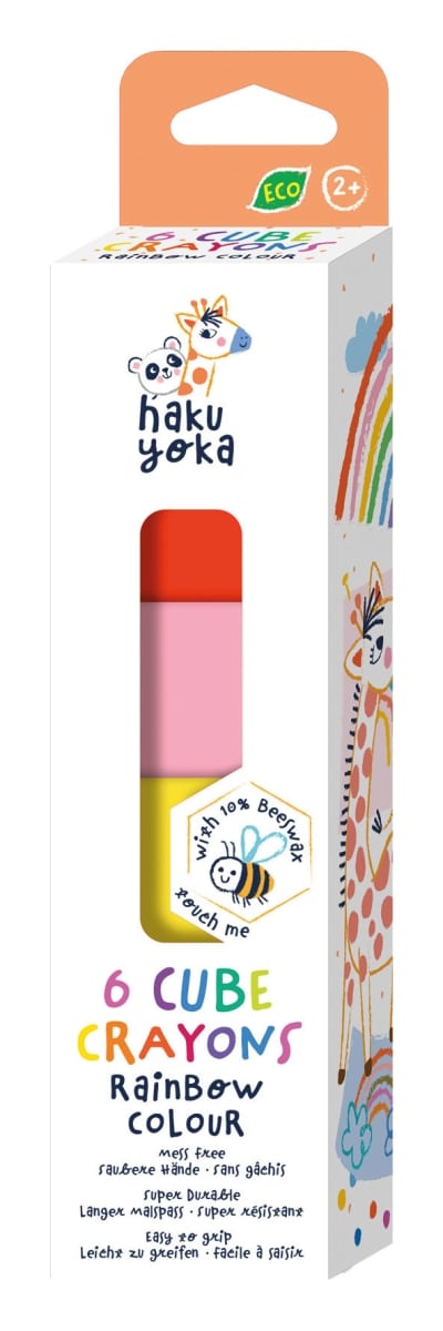 Haku Yoka - WASKRIJTJES in KUBUS- of EIKELVORM, 20 gemengde modellen, bevat 10% bijenwas, in display 24,8x17,5x37cm, 3+