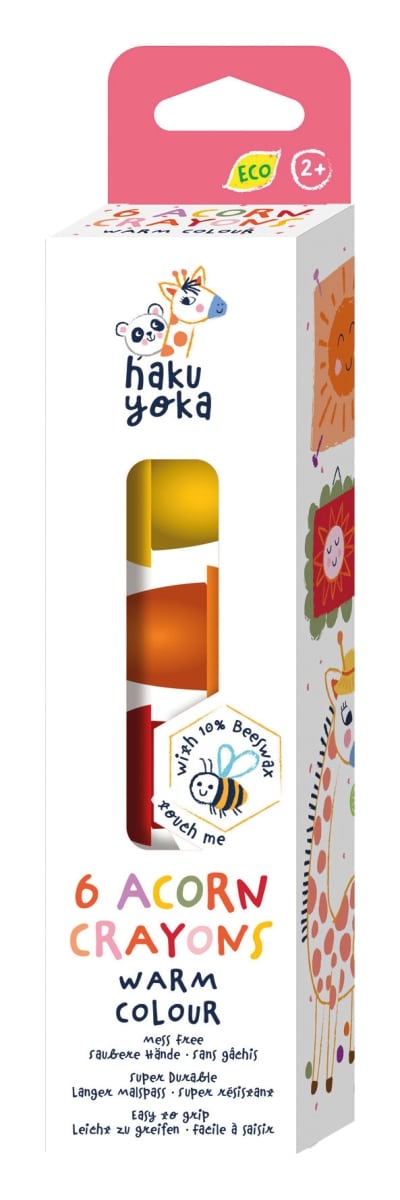 Haku Yoka - WASKRIJTJES in KUBUS- of EIKELVORM, 20 gemengde modellen, bevat 10% bijenwas, in display 24,8x17,5x37cm, 3+