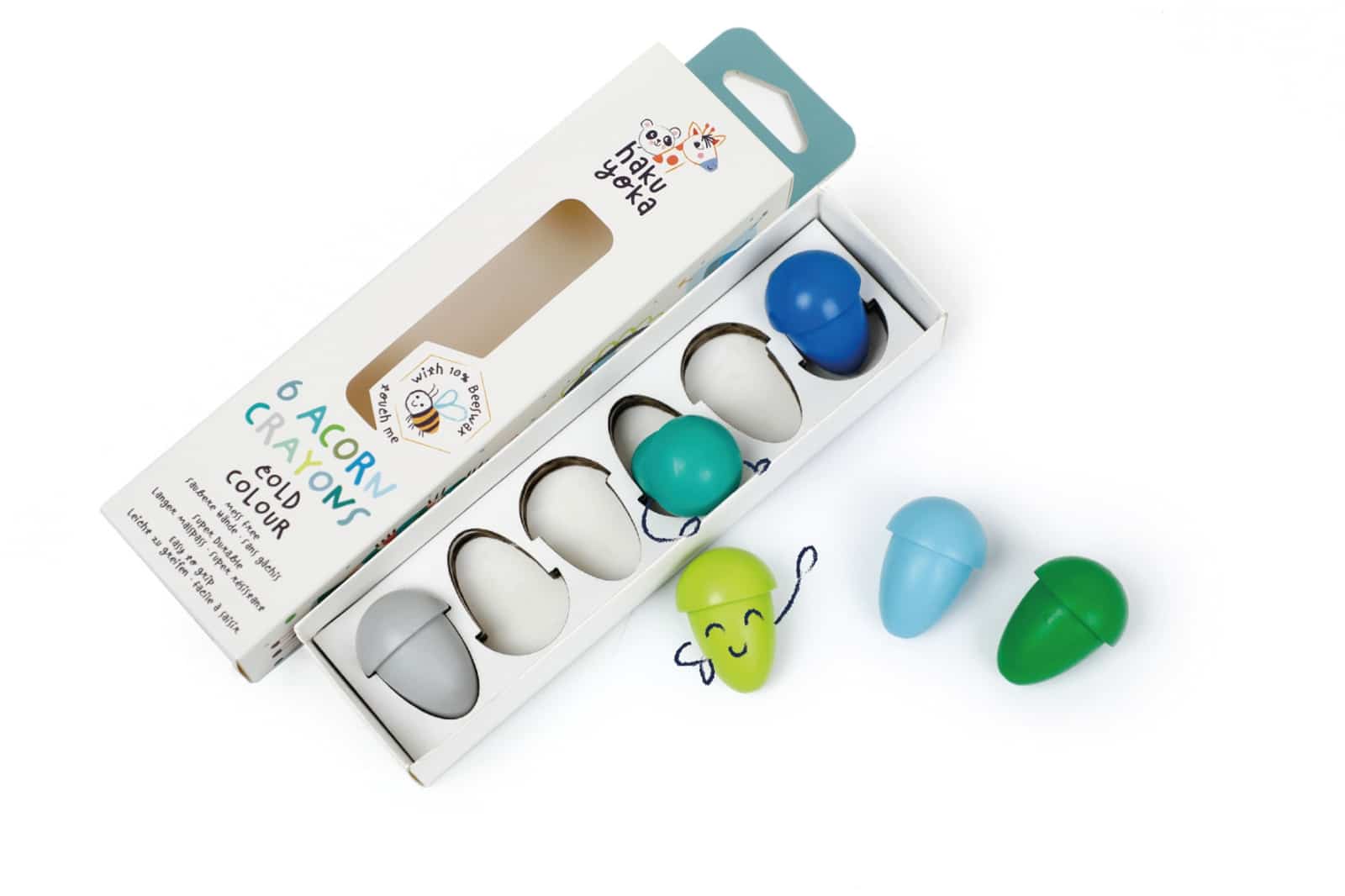 Haku Yoka - WASKRIJTJES in KUBUS- of EIKELVORM, 20 gemengde modellen, bevat 10% bijenwas, in display 24,8x17,5x37cm, 3+