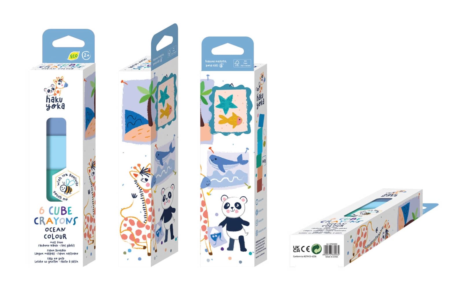 Haku Yoka - WASKRIJTJES in KUBUS- of EIKELVORM, 20 gemengde modellen, bevat 10% bijenwas, in display 24,8x17,5x37cm, 3+