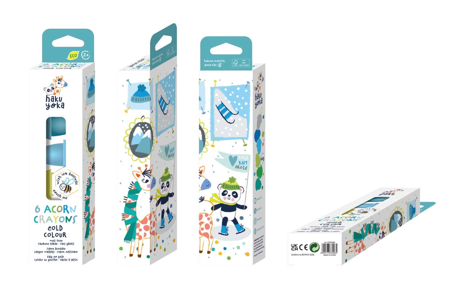 Haku Yoka - WASKRIJTJES in KUBUS- of EIKELVORM, 20 gemengde modellen, bevat 10% bijenwas, in display 24,8x17,5x37cm, 3+