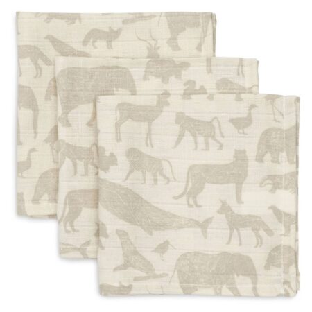 Jollein - Hydrofiel Monddoekje 31x31cm Animals Nougat (3pack)