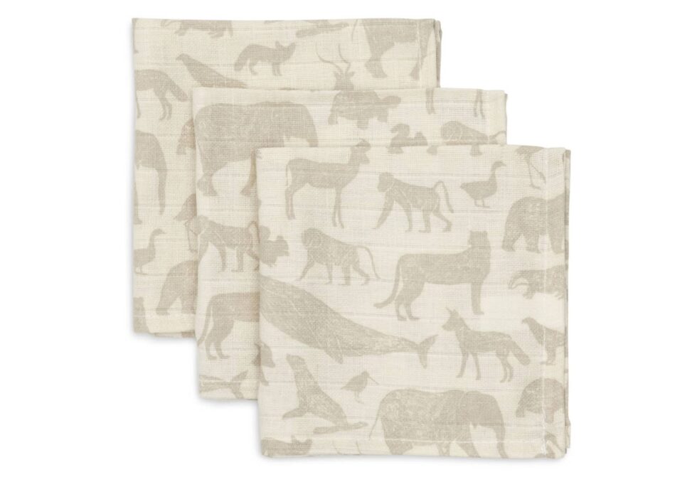 Jollein - Hydrofiel Monddoekje 31x31cm Animals Nougat (3pack)