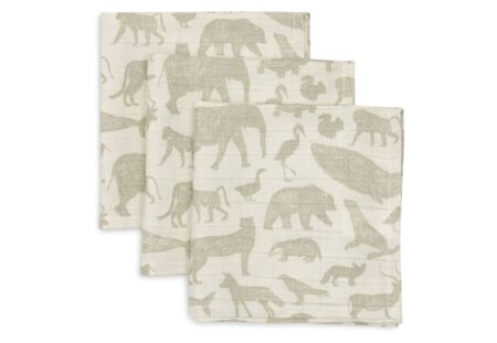 Jollein - Hydrofiel Monddoekje 31x31cm Animals Olive Green (3pack)