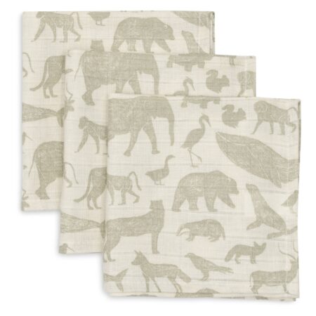 Jollein - Hydrofiel Monddoekje 31x31cm Animals Olive Green (3pack)