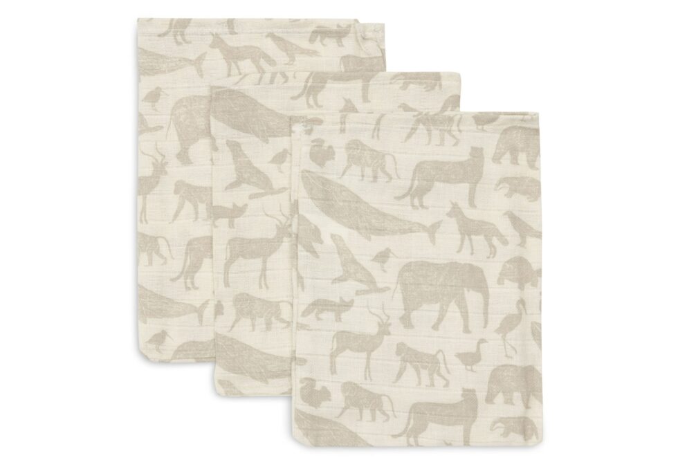Jollein - Hydrofiel Washandje 15x20cm Animals Nougat (3pack)