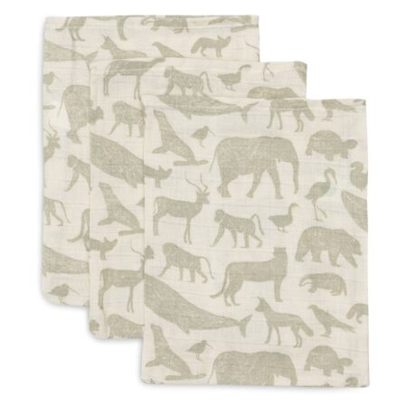 Jollein - Hydrofiel Washandje 15x20cm Animals Olive Green (3pack)