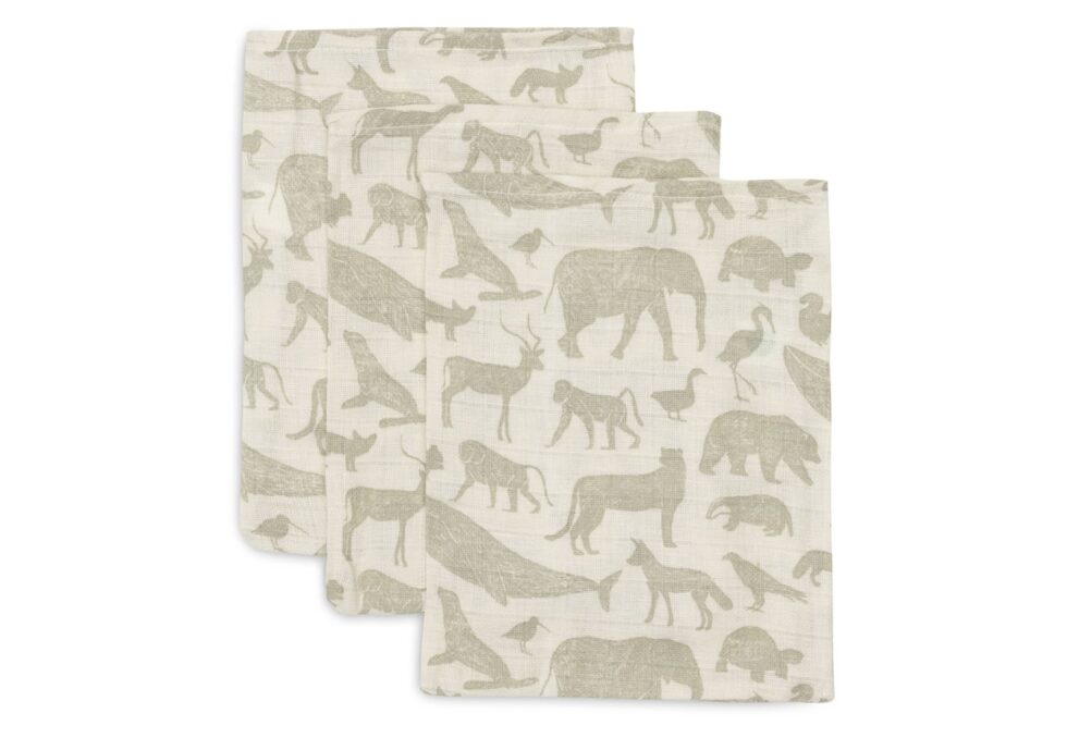 Jollein - Hydrofiel Washandje 15x20cm Animals Olive Green (3pack)