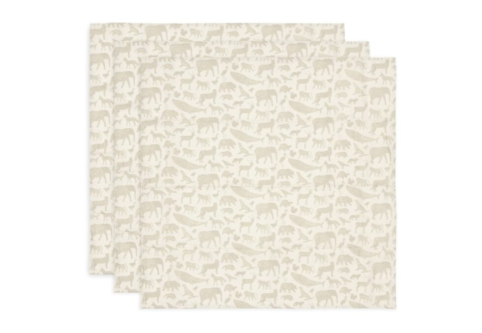 Jollein - Hydrofiele Doek Small 70x70cm Animals Nougat (3pack)