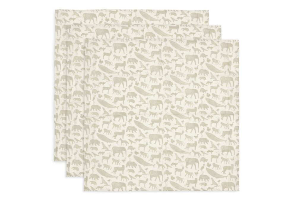 Jollein - Hydrofiele Doek Small 70x70cm Animals Olive Green (3pack