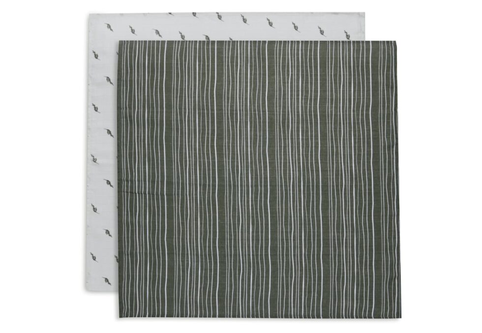 Jollein - Hydrofiele Doek Small 70x70cm Stripe&Olive LeafGreen GOTS 2p