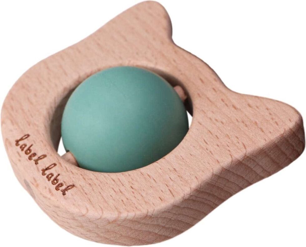 Label Label - Teether Toy Wood & Silicone - Cat Head - Green
