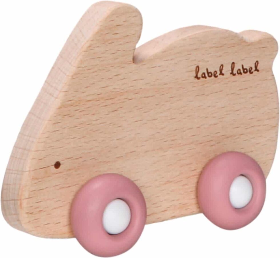 Label Label - Teether Toy Wood & Silicone - Rabbit - Pink