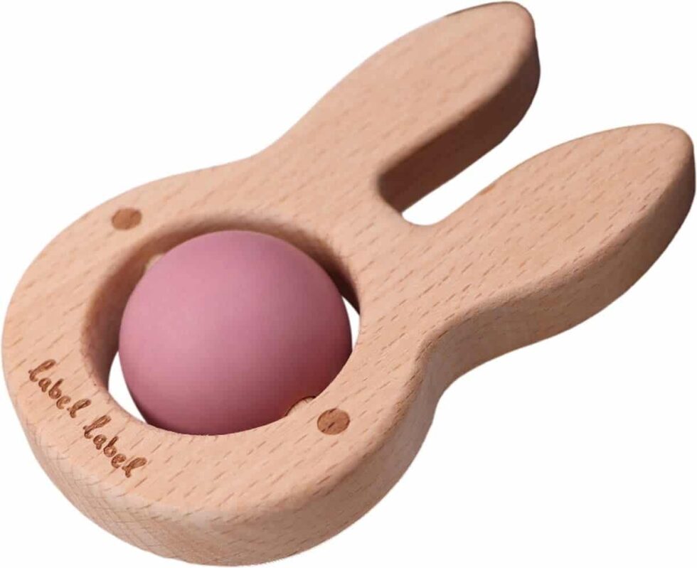 Label Label - Teether Toy Wood & Silicone - Rabbit Head - Pink