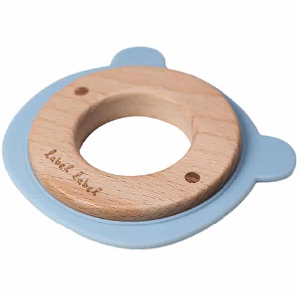 Label Label - Teether Wood & Silicone - Bear Head - Blue