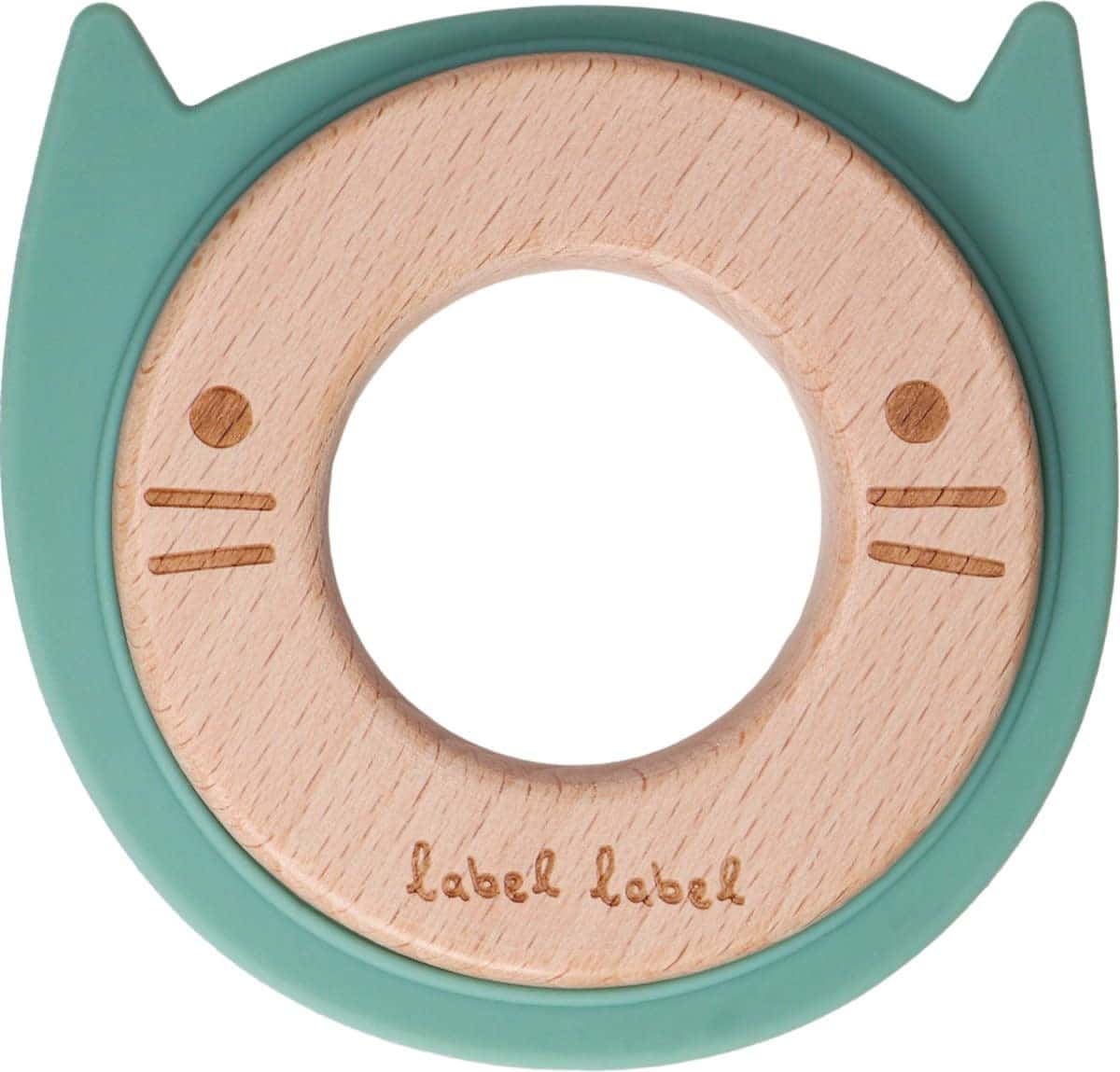 Label Label - Teether Wood & Silicone - Cat Head - Green