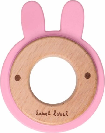 Label Label - Teether Wood & Silicone - Rabbit Head - Pink