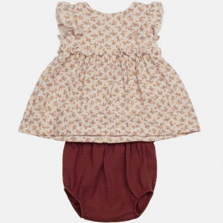 Lalalu - 2Delig Setje - Bloesje + Bloomer - Gebloemd/Beige/Roest