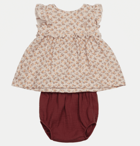 Lalalu - 2Delig Setje - Bloesje + Bloomer - Gebloemd/Beige/Roest