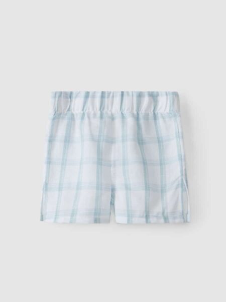 Laranjinha - Geruite Linnen Short - Waterblauw