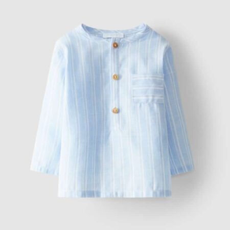 Laranjinha - Hemdje In Linnen - Blauw/Ecru Gestreept