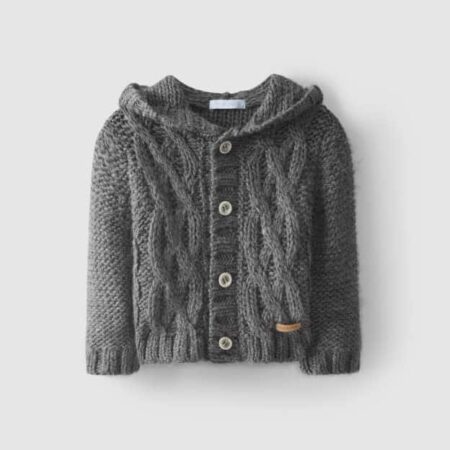 Laranjinha - Knit Coat With Hood - Anthracite