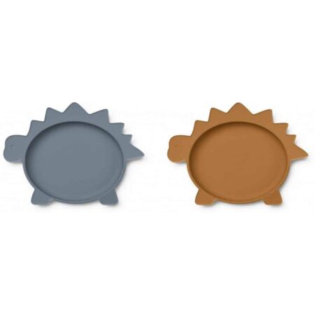 Liewood - Olivia plate - 2 pack 6934 Dino blue wave/mustard mix