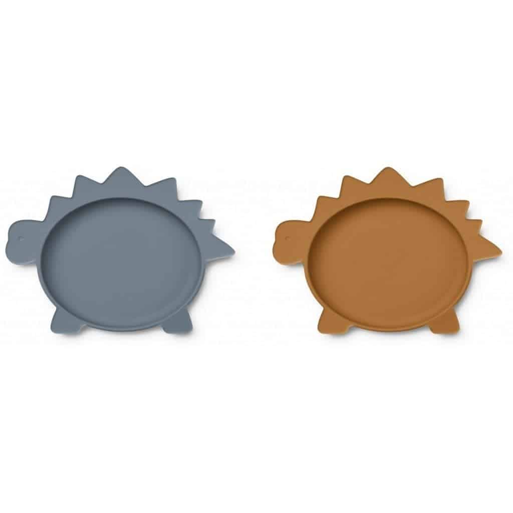 Liewood - Olivia plate - 2 pack 6934 Dino blue wave/mustard mix