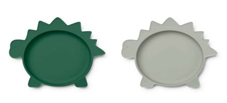 Liewood - Olivia plate - 2 pack 7372 Dino garden green/dove blue mix