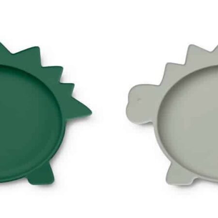Liewood - Olivia plate - 2 pack 7372 Dino garden green/dove blue mix
