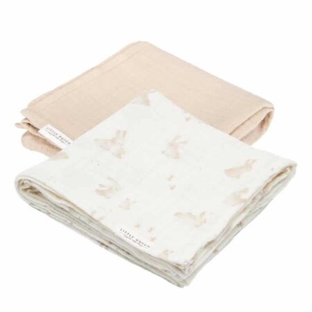 Little Dutch - Swaddle doeken set hydrofiel 70 x 70 Baby Bunny / Beige