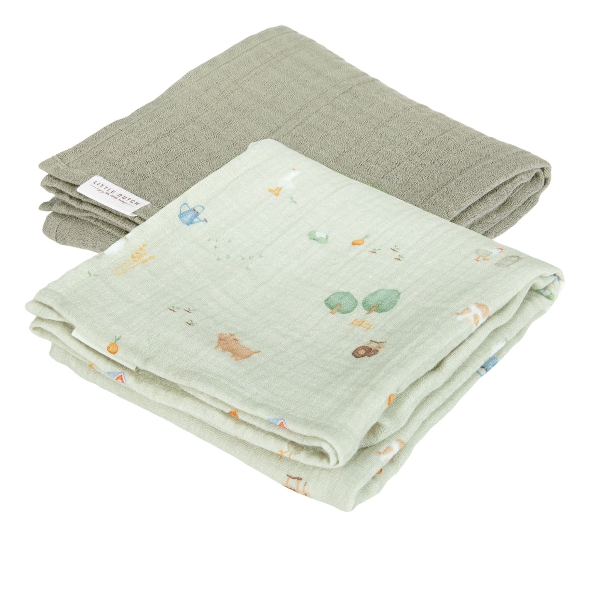 Little Dutch - Swaddle doeken set hydrofiel 70 x 70 Little Farm / Olive