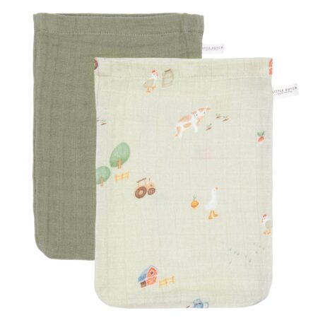 Little Dutch - Washandjes set hydrofiel Little Farm / Olive