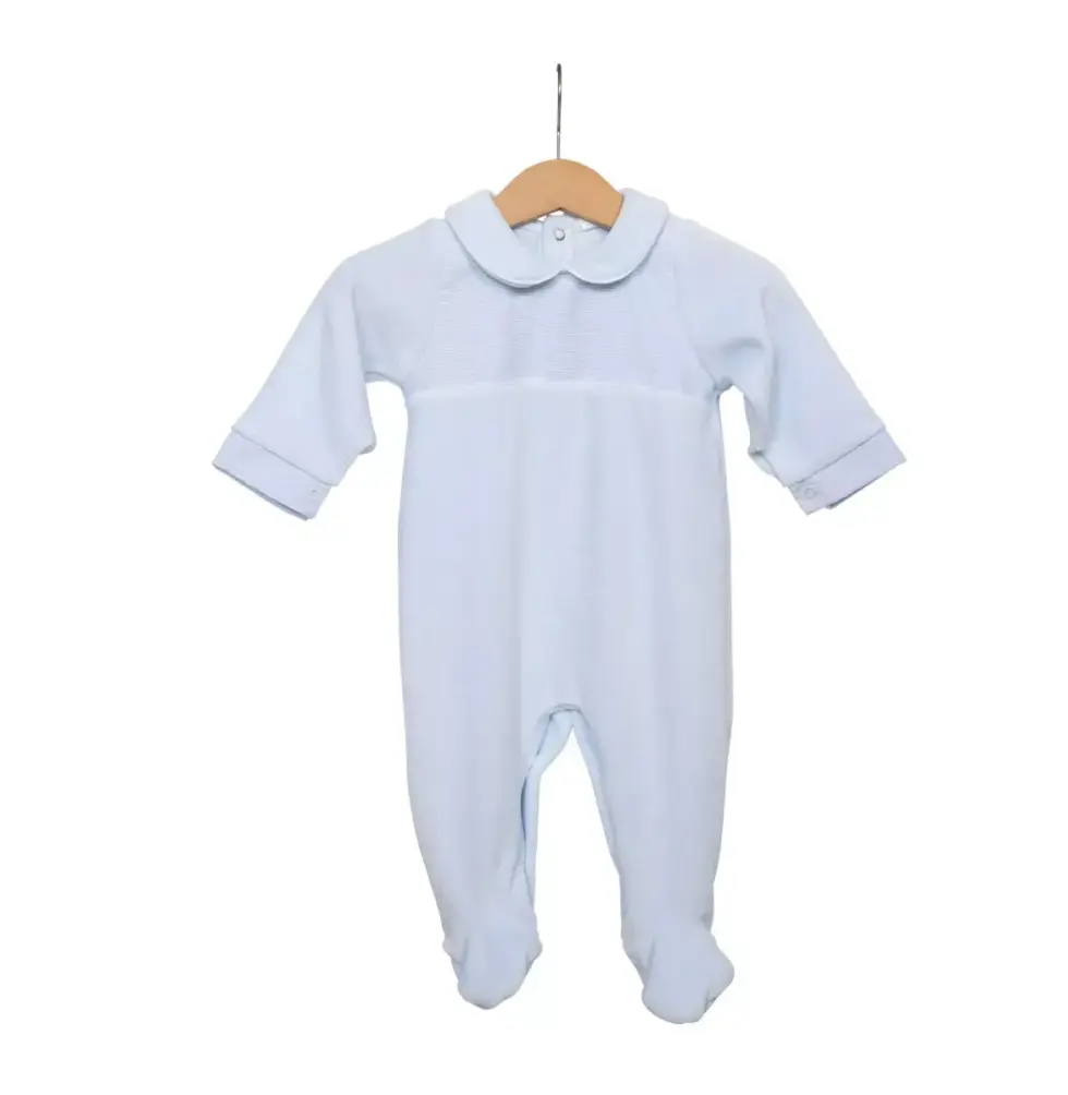 Living Nature - Babypakje Bo velours blauw details in streepjes blauw wit