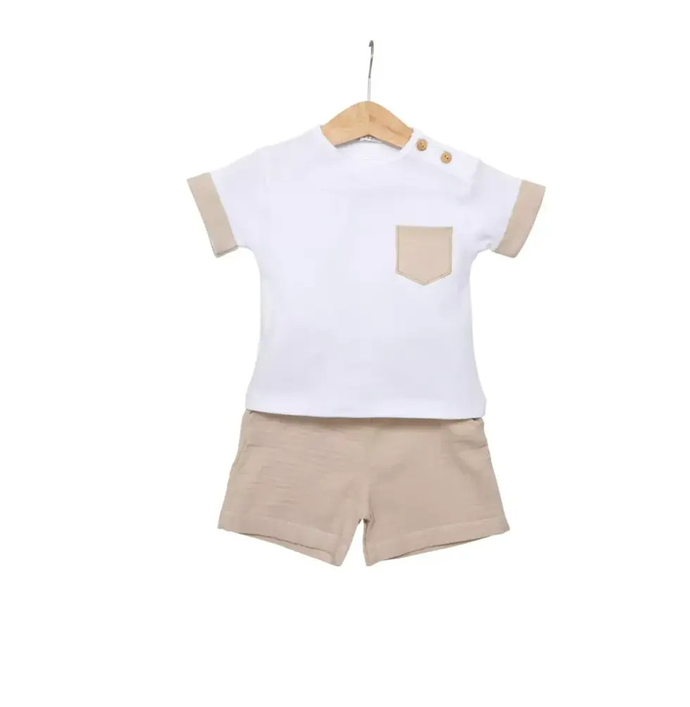 Living Nature - T-shirt en shortje Charles Tetra beige met wit