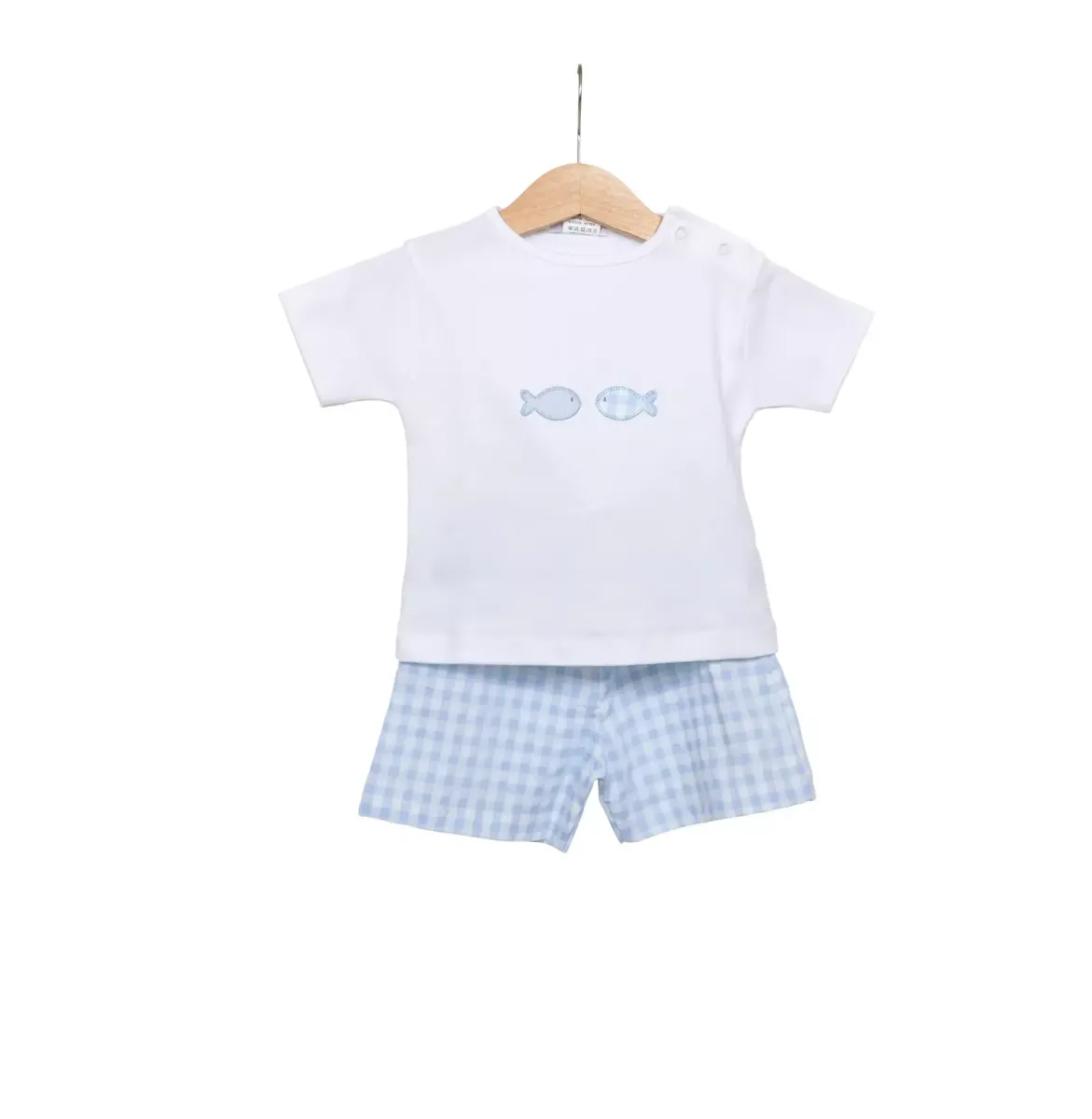 Living Nature - T-shirt en shortje Harry the fish wit vichy blauw