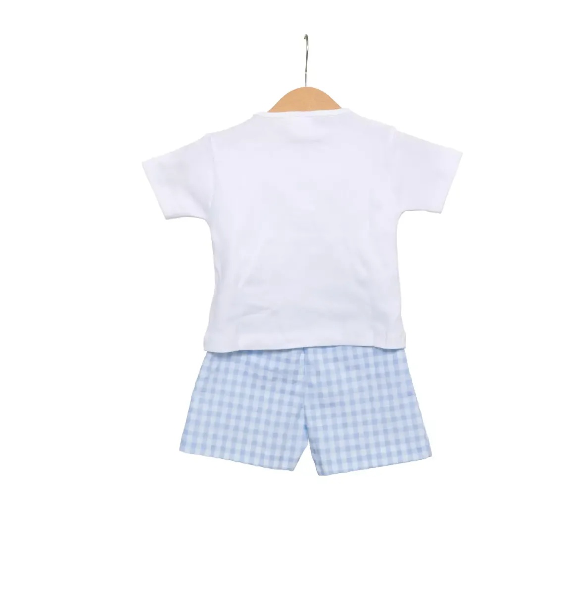 Living Nature - T-shirt en shortje Harry the fish wit vichy blauw
