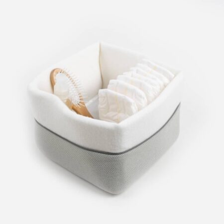 Maison Naline - Commodemandje onderkant herringbone groen / paspel tush groen op 1/3 / bovenkant en binnenkant angora ivoor (horizontale lijnen)