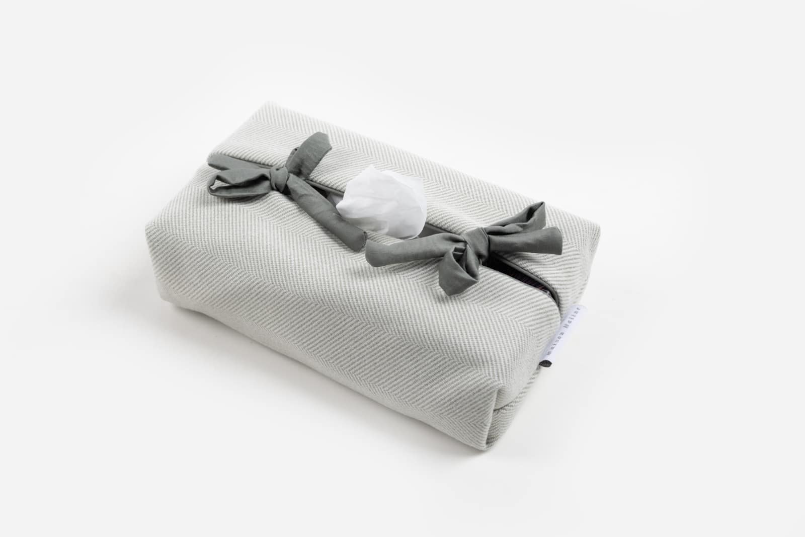 Maison Naline - Kleenexcover herringbone groen / paspel tush groen / lintjes tush groen