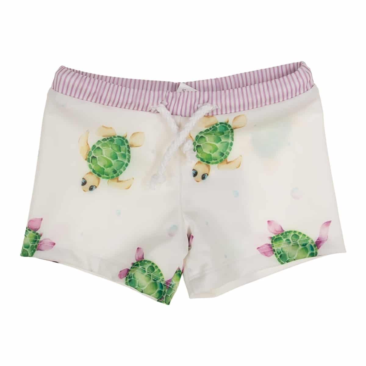 Meia Pata - Boys Turtles Lycra Swim Shorts - White Lilac