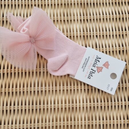 Meia Pata - Kniekousen Baby Roze Met Tule Strik Opzij