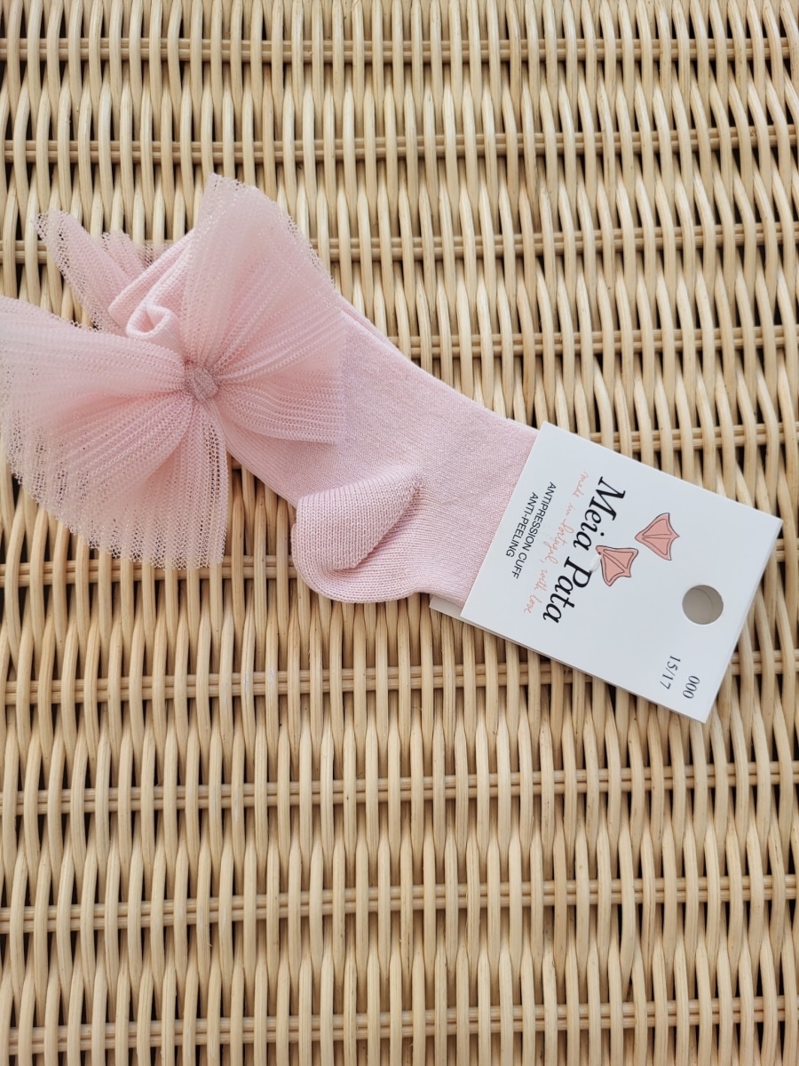 Meia Pata - Kniekousen Baby Roze Met Tule Strik Opzij