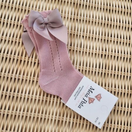 Meia Pata - Kniekousen Roze Met Satijnen Strik Zijkant