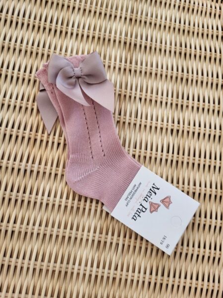Meia Pata - Kniekousen Roze Met Satijnen Strik Zijkant