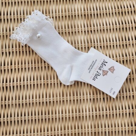 Meia Pata - Kniekousen Wit Met Parel En Tule