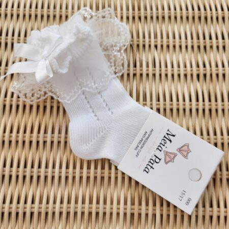 Meia Pata - Kniekousen Wit Met Satijnen Strik En Tule