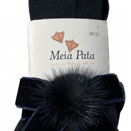 Meia Pata - Kousenbroek met Velvet strik en pompon - Donkerblauw